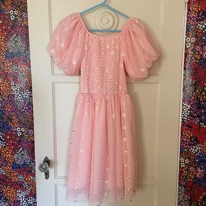 Pink daisy embroidered dress xs-l mini